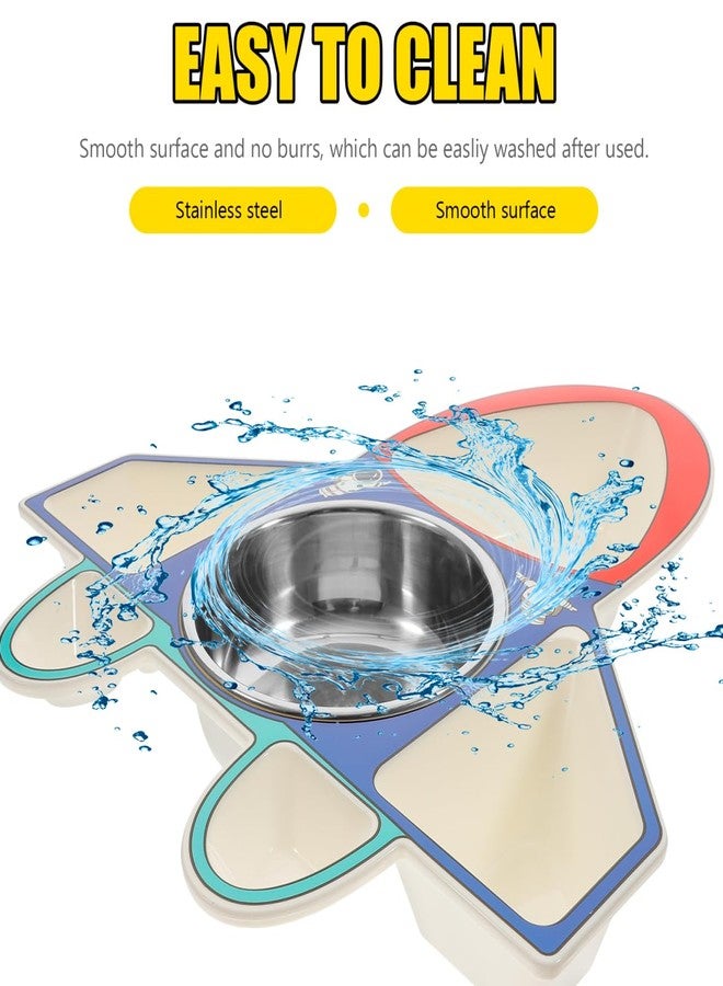 ياردوي طقم أطباق طعام مقسمة للأطفال من ياردوي كيدز، على شكل طائرة، مع ملعقة وشوكة، طبق تغذية للأطفال بثلاثة أقسام، آمن وغير سام وسهل التنظيف لوقت الوجبات - Image 2